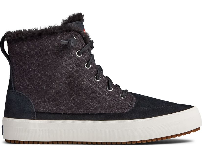 Sperry Crest Lug High Top Quilted Suede Boots - Women's Boots - Black [PN2618759] Sperry Ireland